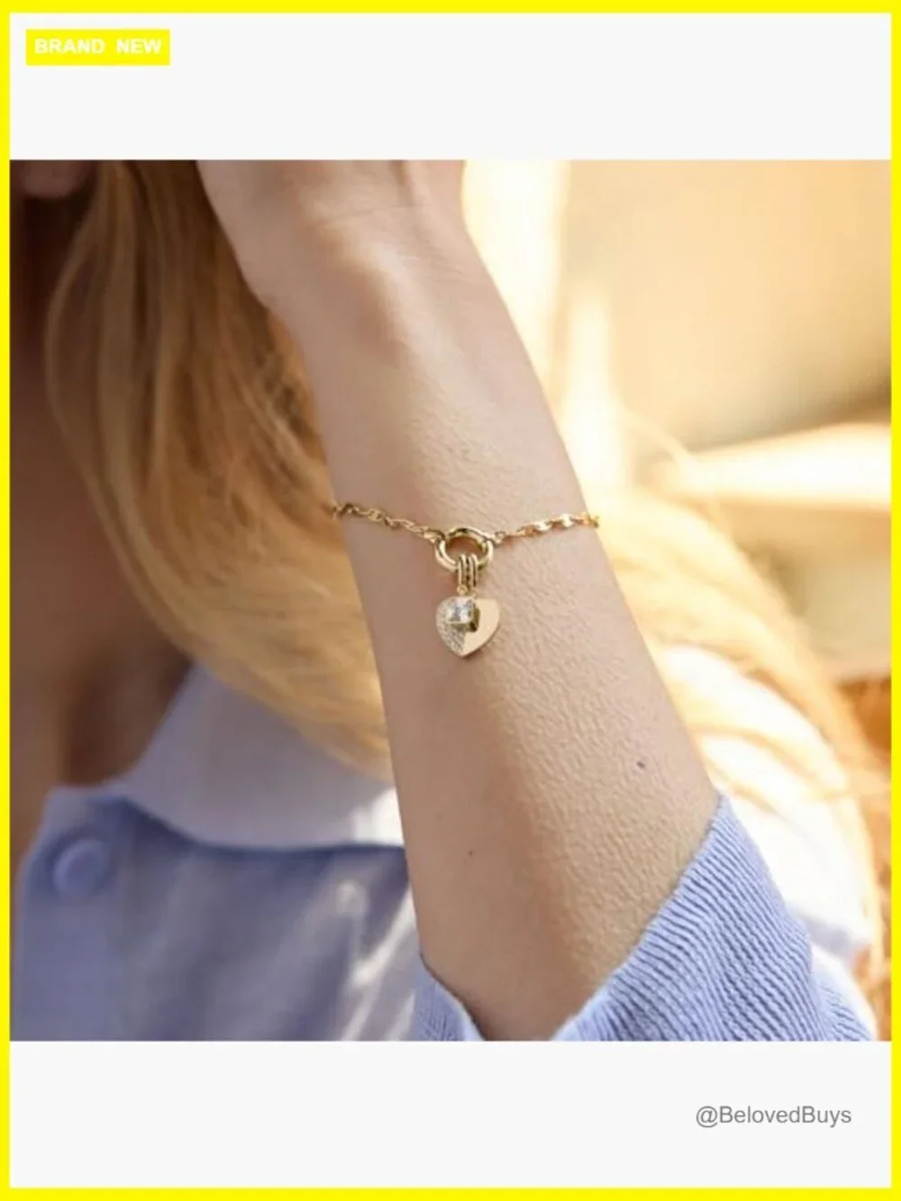 Sterling Silver Charm Bracelet with Heart and Mirror Chain, Hinge Closure